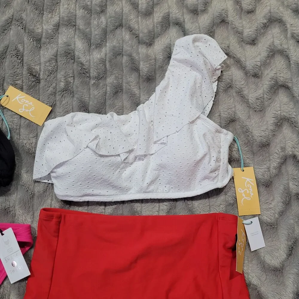 Womens Size M Mix & Match Bikini Top Bottoms Red Black White Lot Of 4 NWT